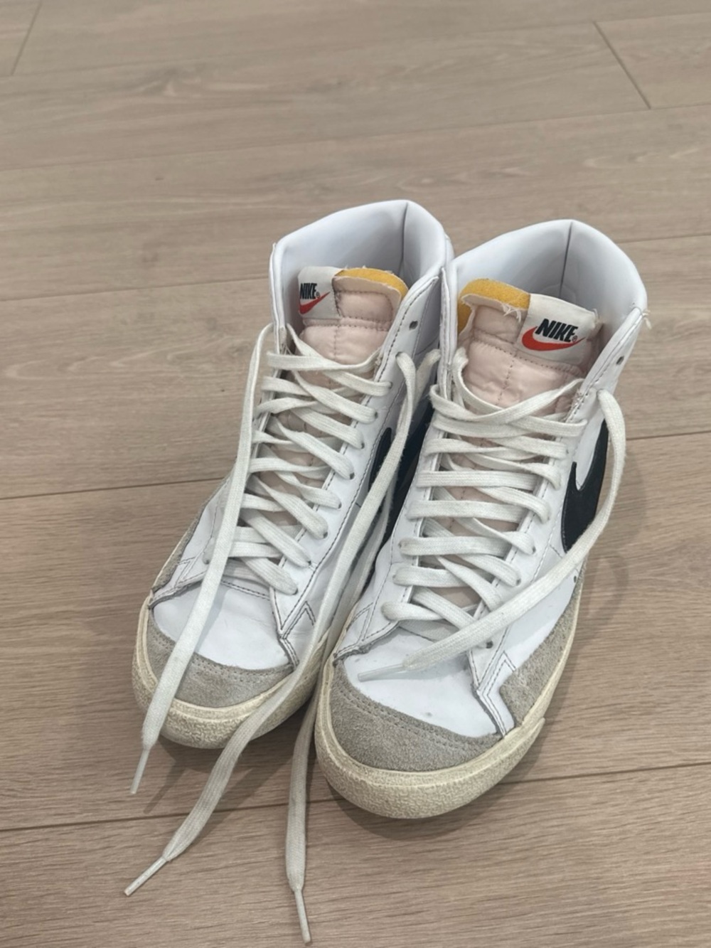 Nike White/Black High-Top Sneakers with Tan Suede Accents